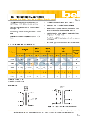 2795G datasheet - HIGH FREQUENCY MAGNETICS Miniature Dual Turns Ratio Surface Mount Transformers