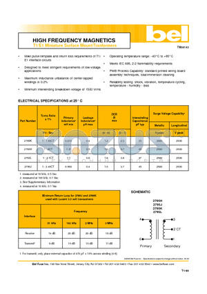 2795J datasheet - HIGH FREQUENCY MAGNETICS T1/E1 Miniature Surface Mount Tranformers