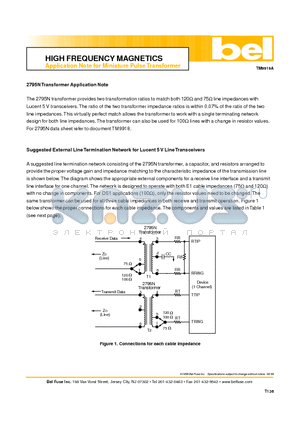 2795N datasheet - HIGH FREQUENCY MAGNETICS Application Note for Miniature Pulse Transformer