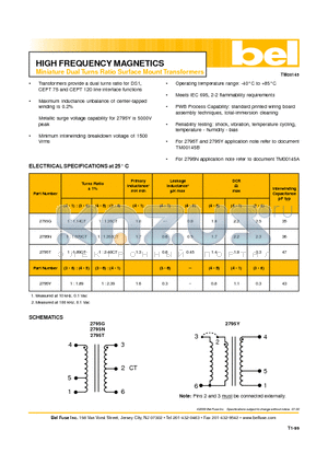 2795T datasheet - HIGH FREQUENCY MAGNETICS Miniature Dual Turns Ratio Surface Mount Transformers