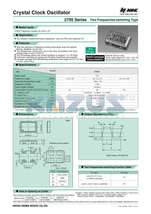 2795V datasheet - Crystal Clock Oscillator Two Frequencies-switching Type