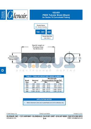 102-051-008 datasheet - PEEK Tubular Braid