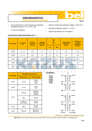 2798E datasheet - ISDN MAGNETICS Dual S Interface Transformers