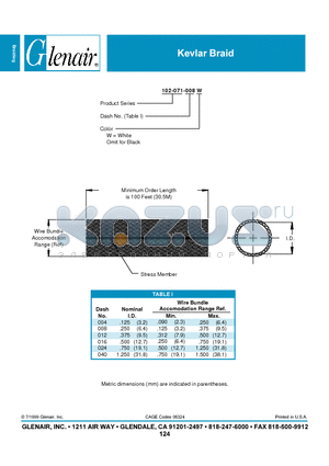 102-071-016W datasheet - Kevlar Braid