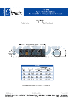 102-072-016 datasheet - Nylon Tubular Braid