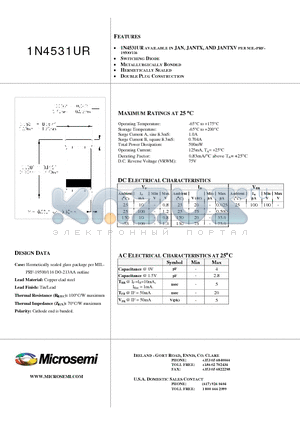 1N4531UR datasheet - SWITCHING DIODE