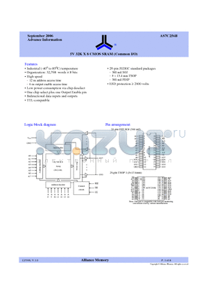 AS7C256B datasheet - 5V 32K X 8 CMOS SRAM (Common I/O)