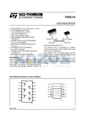 74AC14TTR datasheet - HEX SCHMITT INVERTER