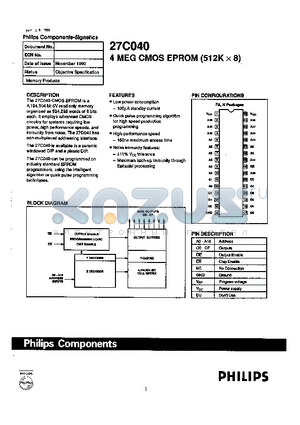 27C040 datasheet - 4 MEG COMS EPROM(512K x 8)