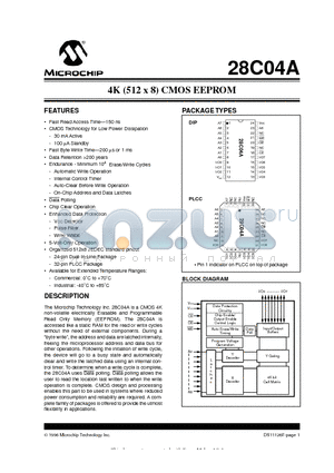 27C04A-15IL datasheet - 4K (512 x 8) CMOS EEPROM