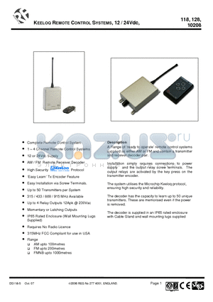 10208S1-525N datasheet - KEELOQ REMOTE CONTROL SYSTEMS, 12 / 24Vdc,