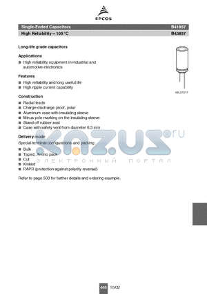 B41857A3338M00 datasheet - Single-Ended Capacitors High Reliability