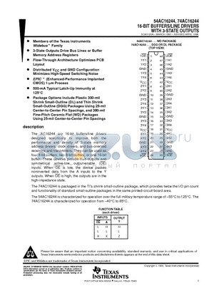 74AC16244DLRG4 datasheet - 16-BIT BUFFERS/LINE DRIVERS WITH 3-STATE OUTPUTS