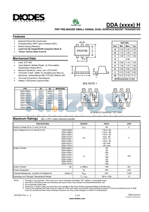 DDA114EH datasheet - PNP PRE-BIASED SMALL SIGNAL DUAL SURFACE
