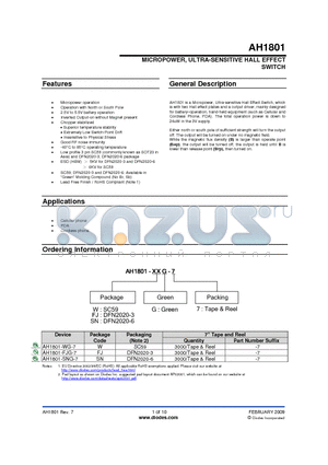 AH1801_09 datasheet - MICROPOWER, ULTRA-SENSITIVE HALL EFFECT