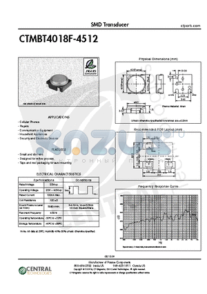 CTMBT4018F-4512 datasheet - SMD Transducer