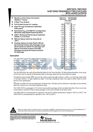 74AC16374 datasheet - 16-BIT EDGE-TRIGGERED D-TYPE FLIP-FLOPS WITH 3-STATE OUTPUTS