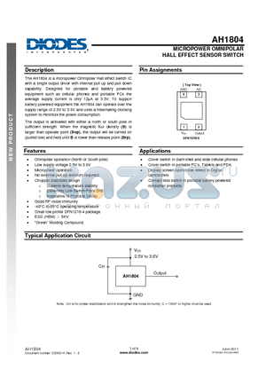 AH1804 datasheet - MICROPOWER OMNIPOLAR HALL EFFECT SENSOR SWITCH