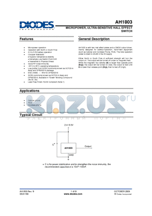 AH1803-SNG-7 datasheet - MICROPOWER, ULTRA-SENSITIVE HALL EFFECT