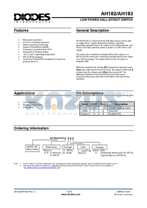 AH182 datasheet - LOW POWER HALL EFFECT SWITCH