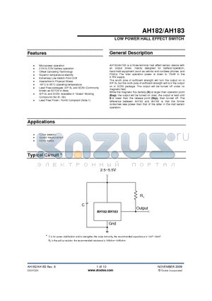 AH182 datasheet - LOW POWER HALL EFFECT SWITCH