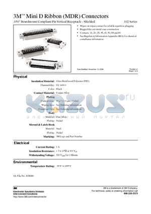 10214-R20TFB datasheet - 3M Mini D Ribbon (MDR) Connectors