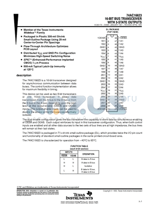 74AC16623 datasheet - 16-BIT BUS TRANSCEIVER WITH 3-STATE OUTPUTS