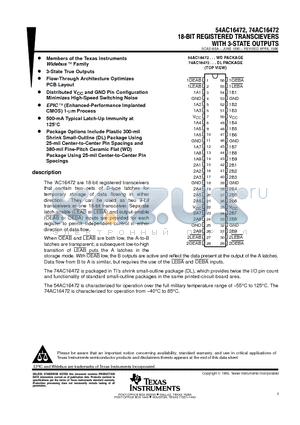 74AC16472 datasheet - 18-BIT REGISTERED TRANS CIEVERS WITH 3-STATE OUTPUTS