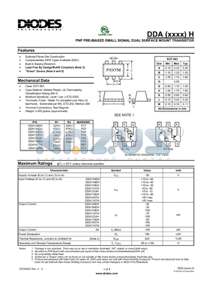 DDA114YH datasheet - PNP PRE-BIASED SMALL SIGNAL DUAL SURFACE