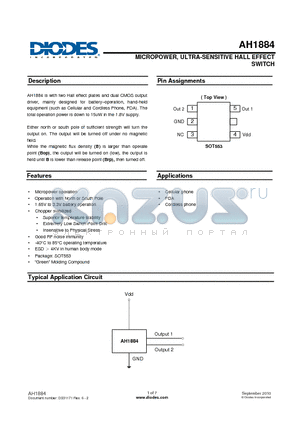 AH1884 datasheet - MICROPOWER, ULTRA-SENSITIVE HALL EFFECT