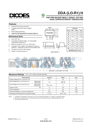 DDA122TH datasheet - PNP PRE-BIASED SMALL SIGNAL SOT-563 DUAL SURFACE MOUNT TRANSISTOR