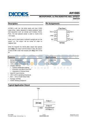 AH1885 datasheet - MICROPOWER, ULTRA-SENSITIVE HALL EFFECT