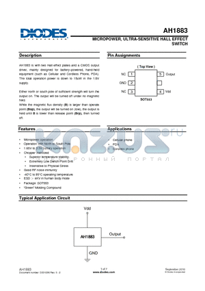 AH1883-ZG-7 datasheet - MICROPOWER, ULTRA-SENSITIVE HALL EFFECT