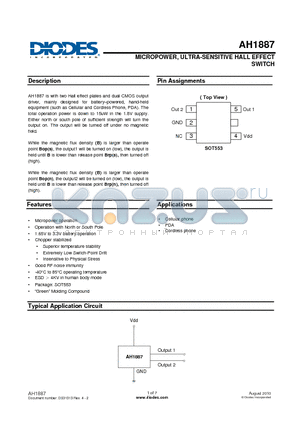 AH1887 datasheet - MICROPOWER, ULTRA-SENSITIVE HALL EFFECT