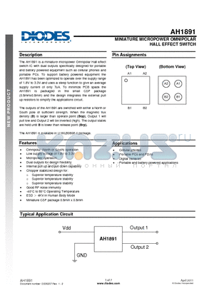 AH1891 datasheet - MINIATURE MICROPOWER OMNIPOLAR HALL EFFECT SWITCH