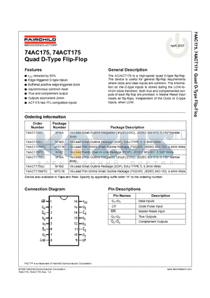 74AC175SJ datasheet - Quad D-Type Flip-Flop