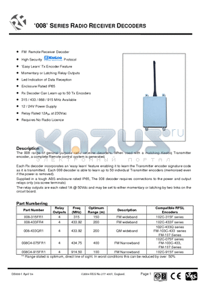 008-433QR1 datasheet - RADIO RECEIVER DECODERS