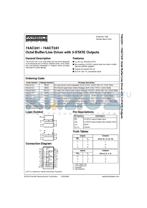 74AC241MTCX datasheet - Octal Buffer/Line Driver with 3-STATE Outputs