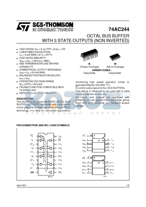 74AC244 datasheet - OCTAL BUS BUFFER WITH 3 STATE OUTPUTS NON INVERTED