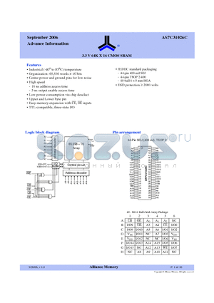 AS7C31026C datasheet - 3.3 V 64K X 16 CMOS SRAM