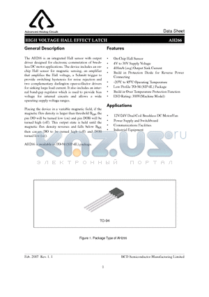 AH266 datasheet - HIGH VOLTAGE HALL EFFECT LATCH