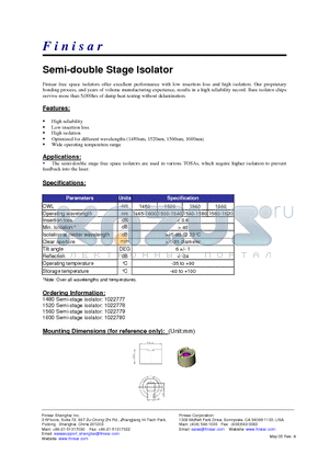 1022779 datasheet - Semi-double Stage Isolator