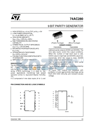 74AC280B datasheet - 9 BIT PARITY GENERATOR