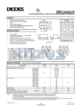 DDC114EH datasheet - NPN PRE-BIASED SMALL SIGNAL DUAL SURFACE MOUNT TRANSISTOR