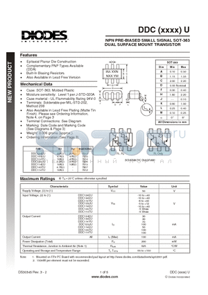 DDC114EU datasheet - NPN PRE-BIASED SMALL SIGNAL SOT-363 DUAL SURFACE MOUNT TRANSISTOR