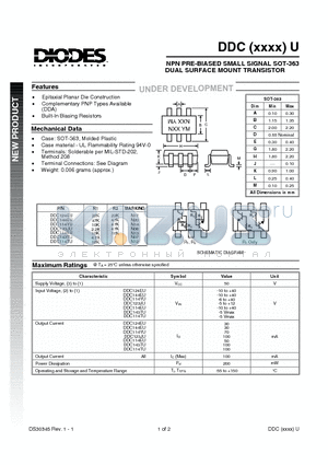 DDC114YU datasheet - NPN PRE-BIASED SMALL SIGNAL SOT-363 DUAL SURFACE MOUNT TRANSISTOR