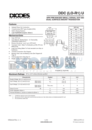 DDC122LU-7-F datasheet - NPN PRE-BIASED SMALL SIGNAL SOT-363 DUAL SURFACE MOUNT TRANSISTOR