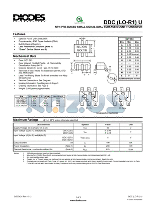 DDC122LU_1 datasheet - NPN PRE-BIASED SMALL SIGNAL DUAL SURFACE MOUNT TRANSISTOR