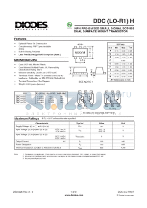 DDC122TH-7 datasheet - NPN PRE-BIASED SMALL SIGNAL SOT-563 DUAL SURFACE MOUNT TRANSISTOR