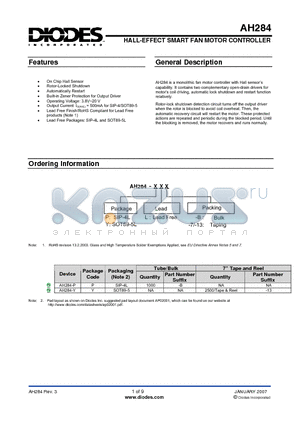 AH284-Y datasheet - HALL-EFFECT SMART FAN MOTOR CONTROLLER